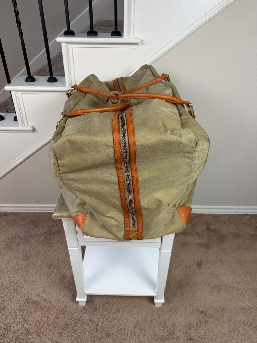 WTW Traveler Duffle Bag Leather-Trim Canvas Tan Weekender Bag - Picture 2 of 8